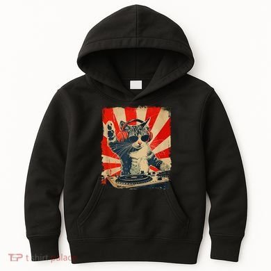 Funny Dj Cat Disco Sound Tech Headphone Music Kids Hoodie