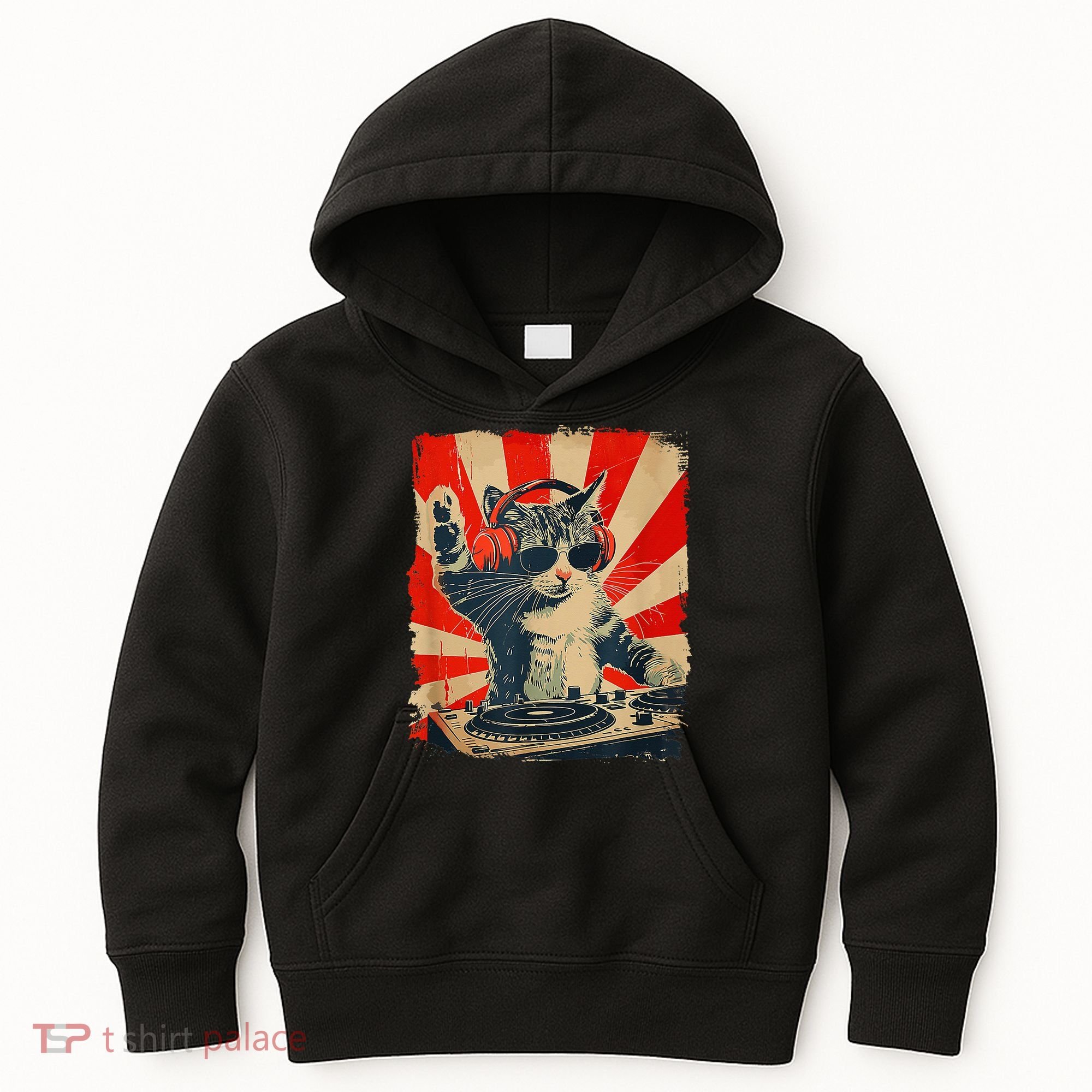 Funny Dj Cat Disco Sound Tech Headphone Music Kids Hoodie