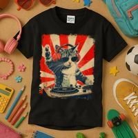 Funny Dj Cat Disco Sound Tech Headphone Music Kids T-Shirt thumb 3