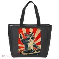 Funny Dj Cat Disco Sound Tech Headphone Music Tote Bag thumb 0