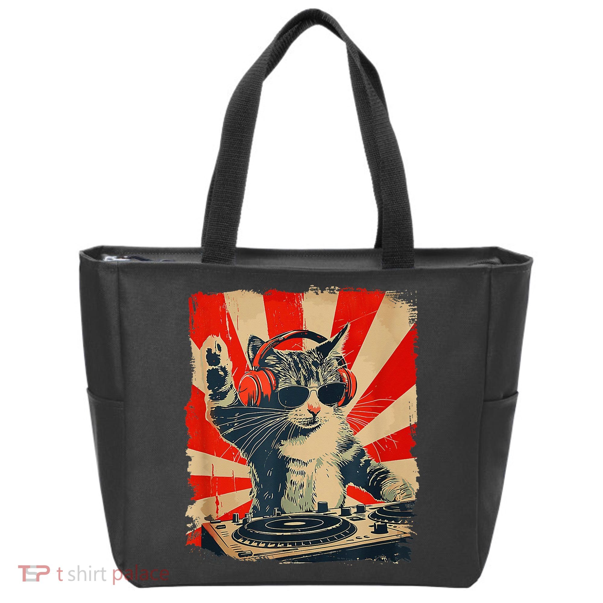Funny Dj Cat Disco Sound Tech Headphone Music Tote Bag