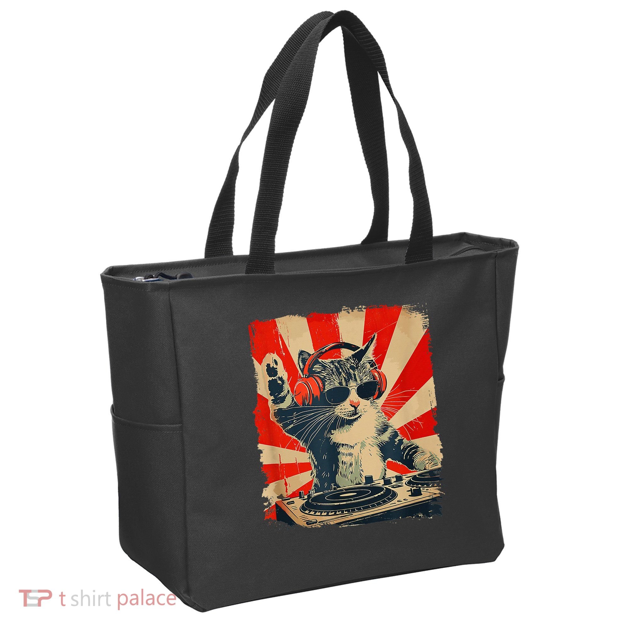 Funny Dj Cat Disco Sound Tech Headphone Music Tote Bag