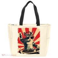 Funny Dj Cat Disco Sound Tech Headphone Music Tote Bag thumb 0