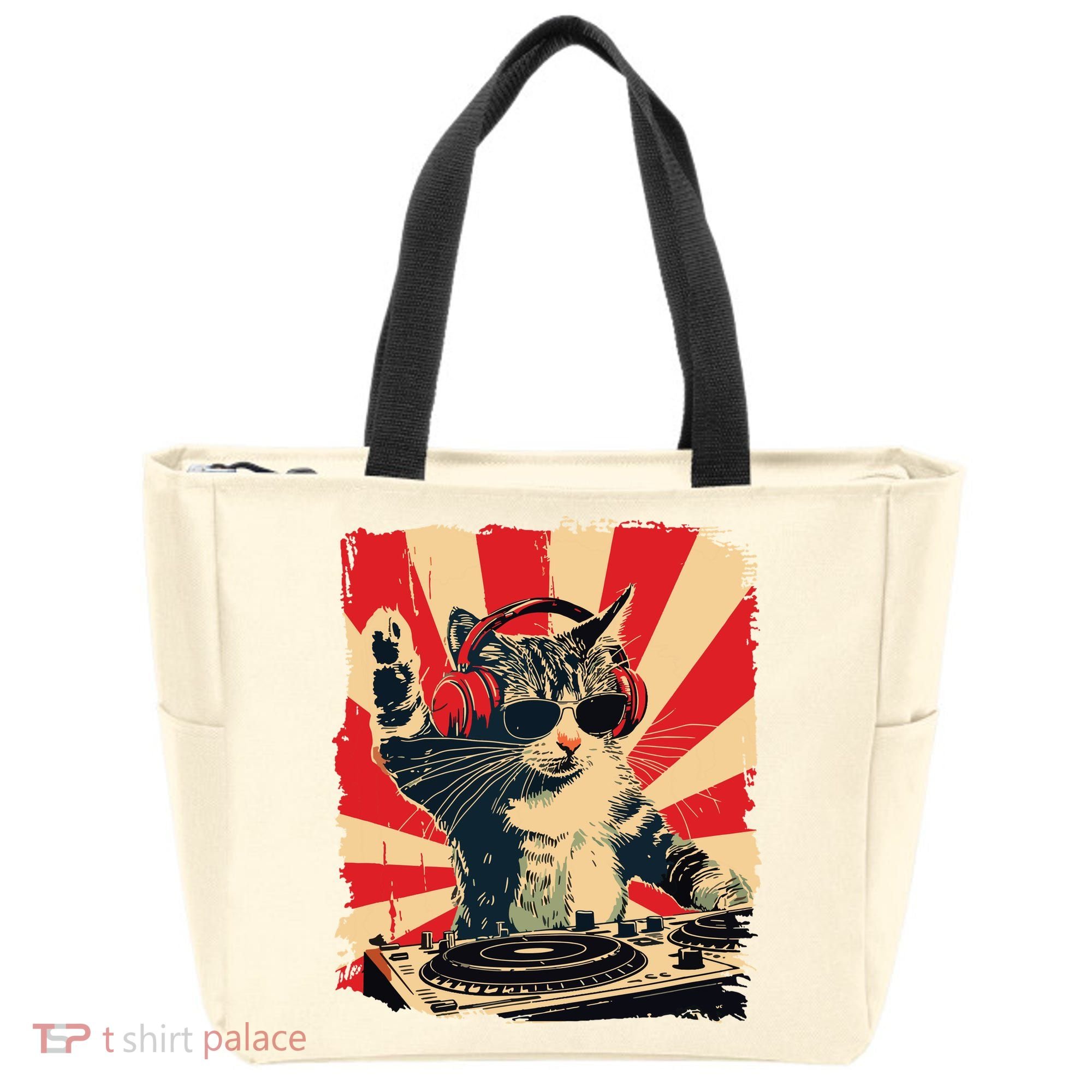 Funny Dj Cat Disco Sound Tech Headphone Music Tote Bag