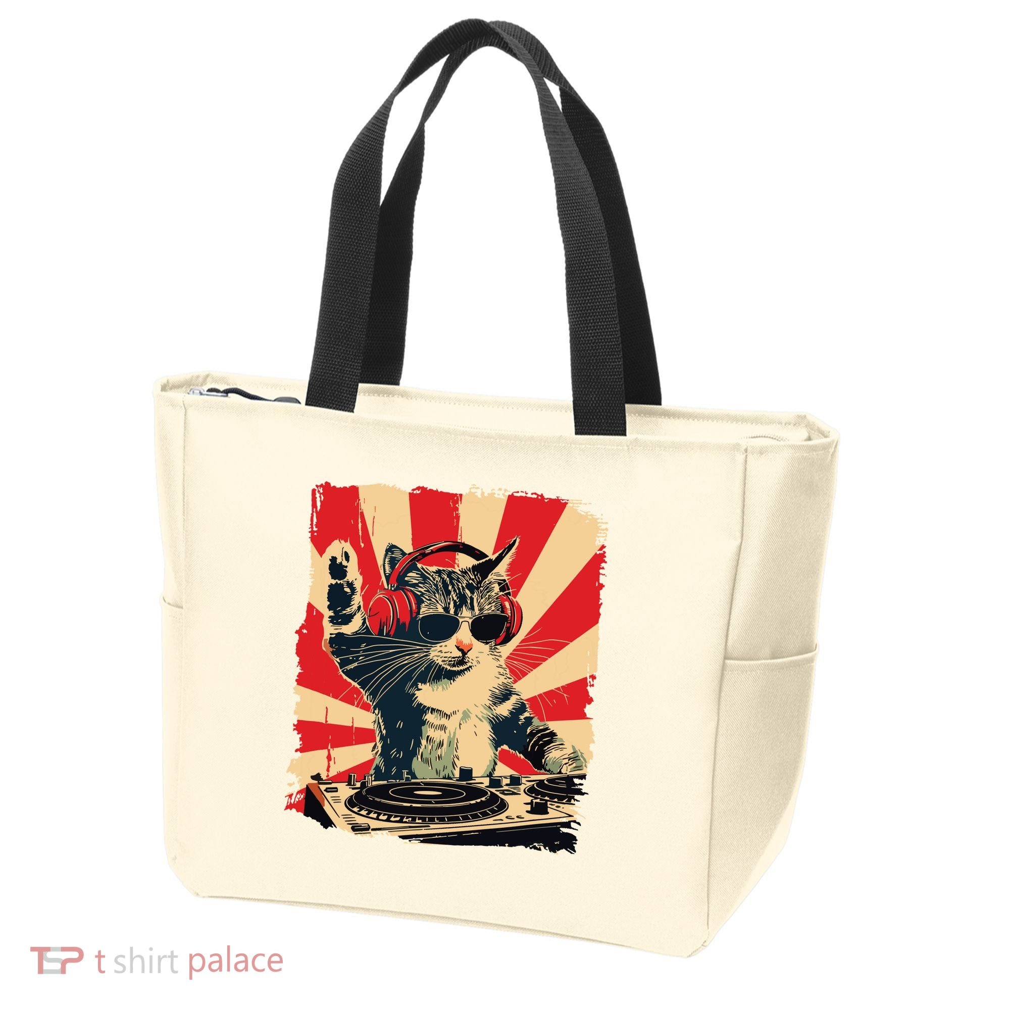 Funny Dj Cat Disco Sound Tech Headphone Music Tote Bag