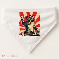 Funny Dj Cat Disco Sound Tech Headphone Music USA-Made Doggie Bandana thumb 0