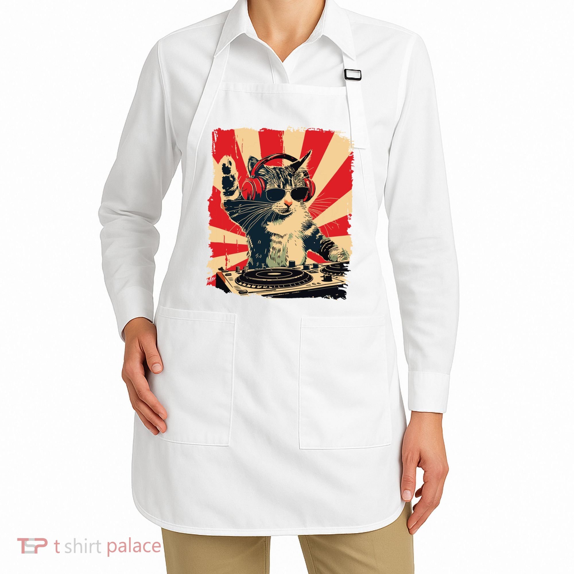 Funny Dj Cat Disco Sound Tech Headphone Music Apron