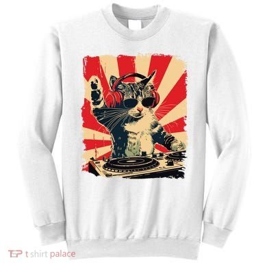 Funny Dj Cat Disco Sound Tech Headphone Music Sweatshirt