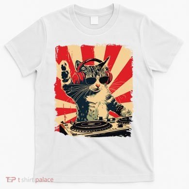 Funny Dj Cat Disco Sound Tech Headphone Music T-Shirt