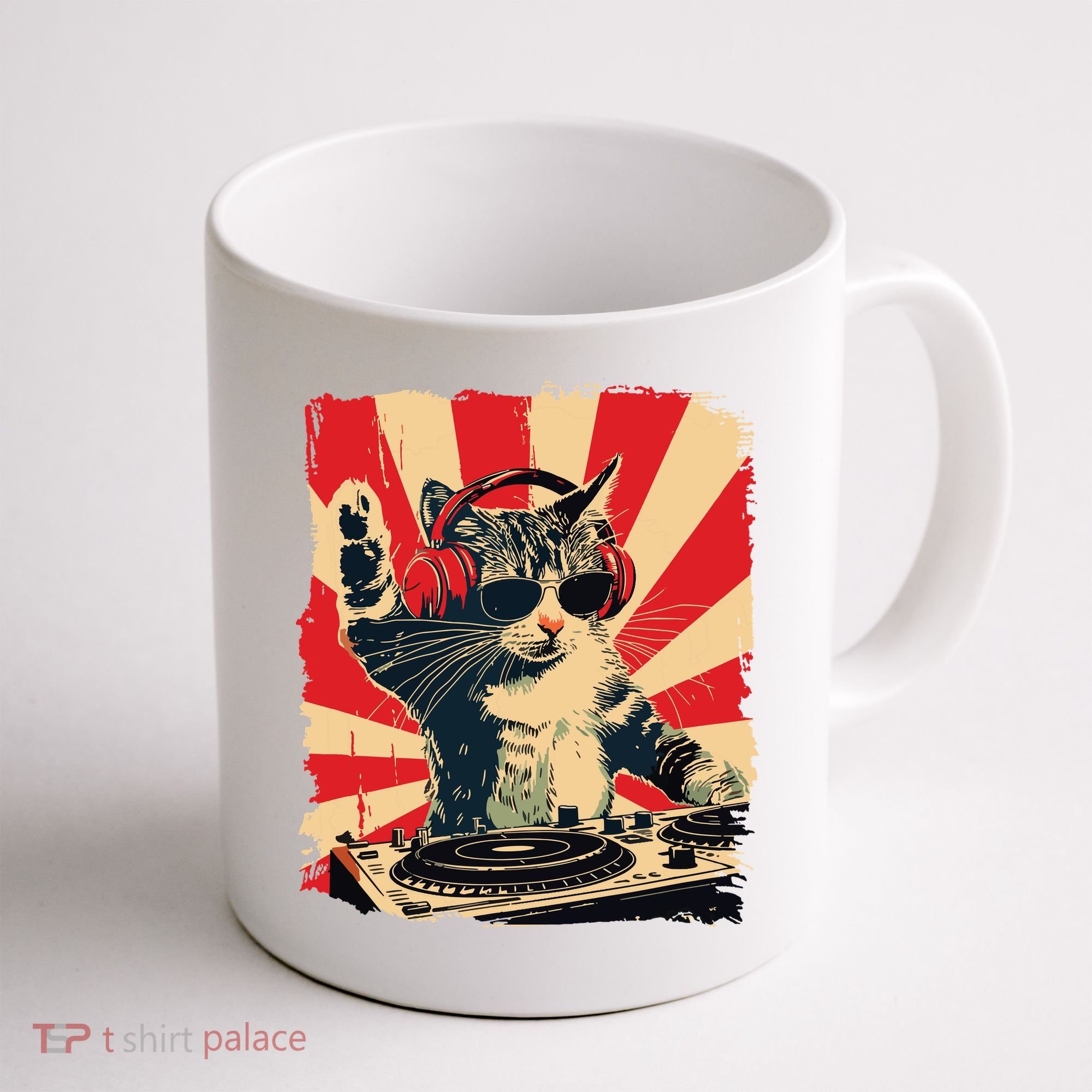 Funny Dj Cat Disco Sound Tech Headphone Music Coffee Mug