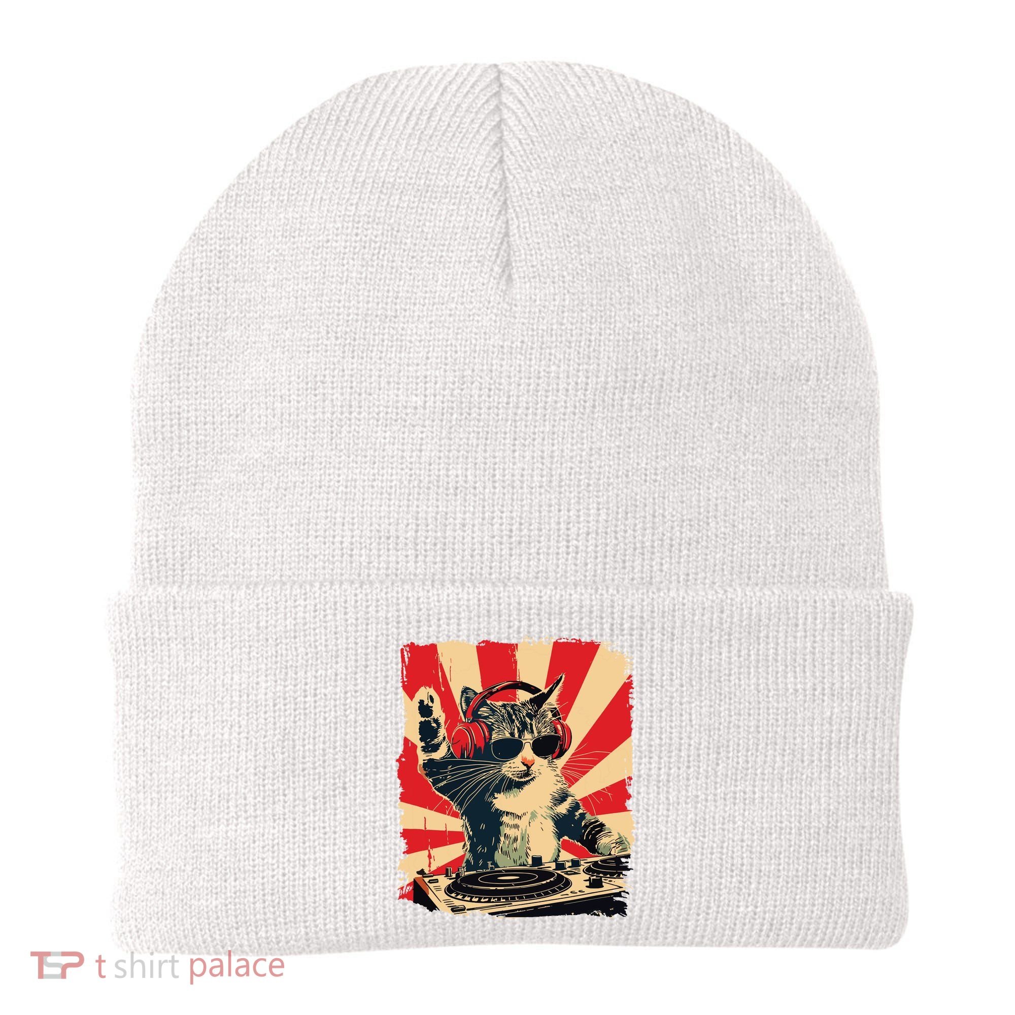 Funny Dj Cat Disco Sound Tech Headphone Music Beanie