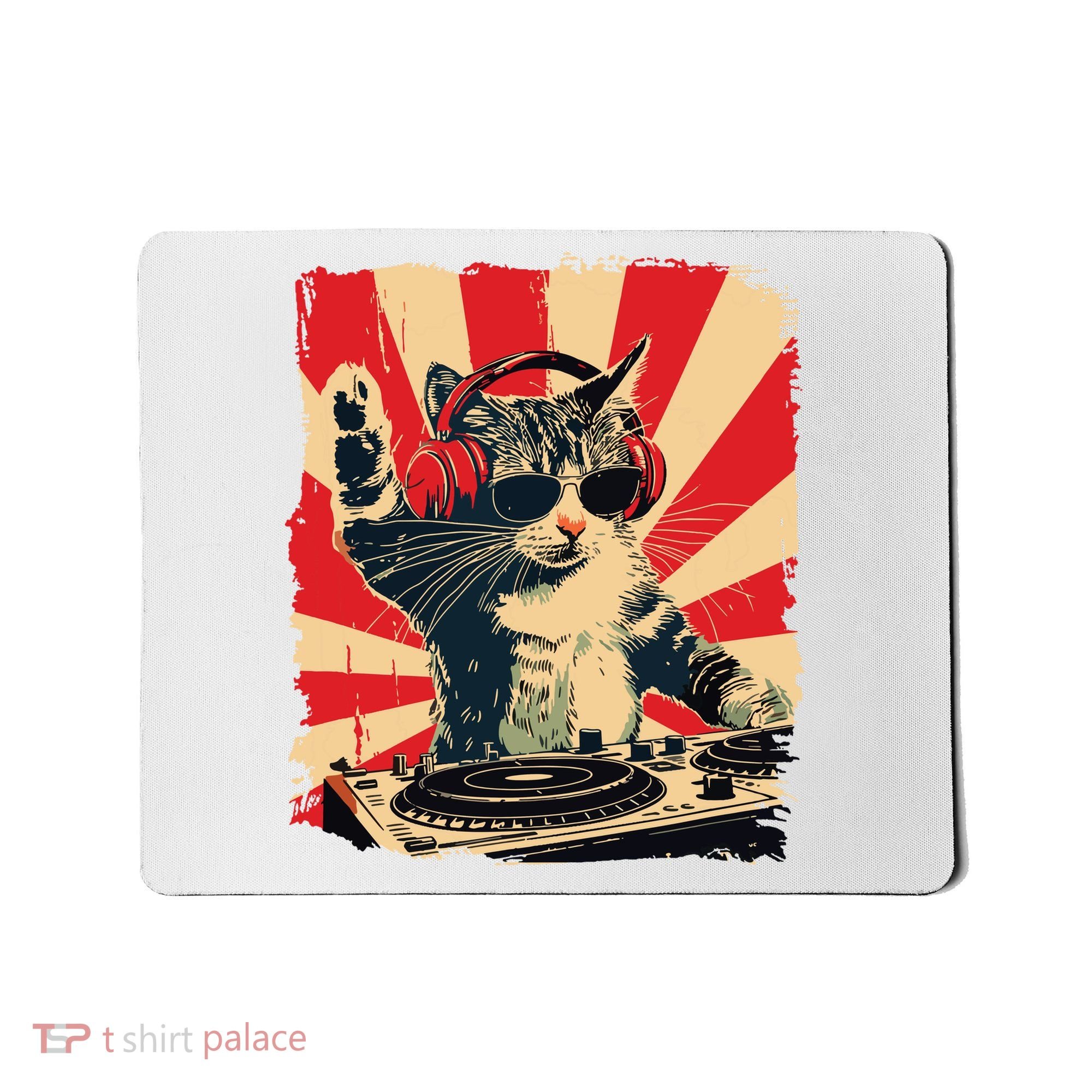 Funny Dj Cat Disco Sound Tech Headphone Music Mousepad