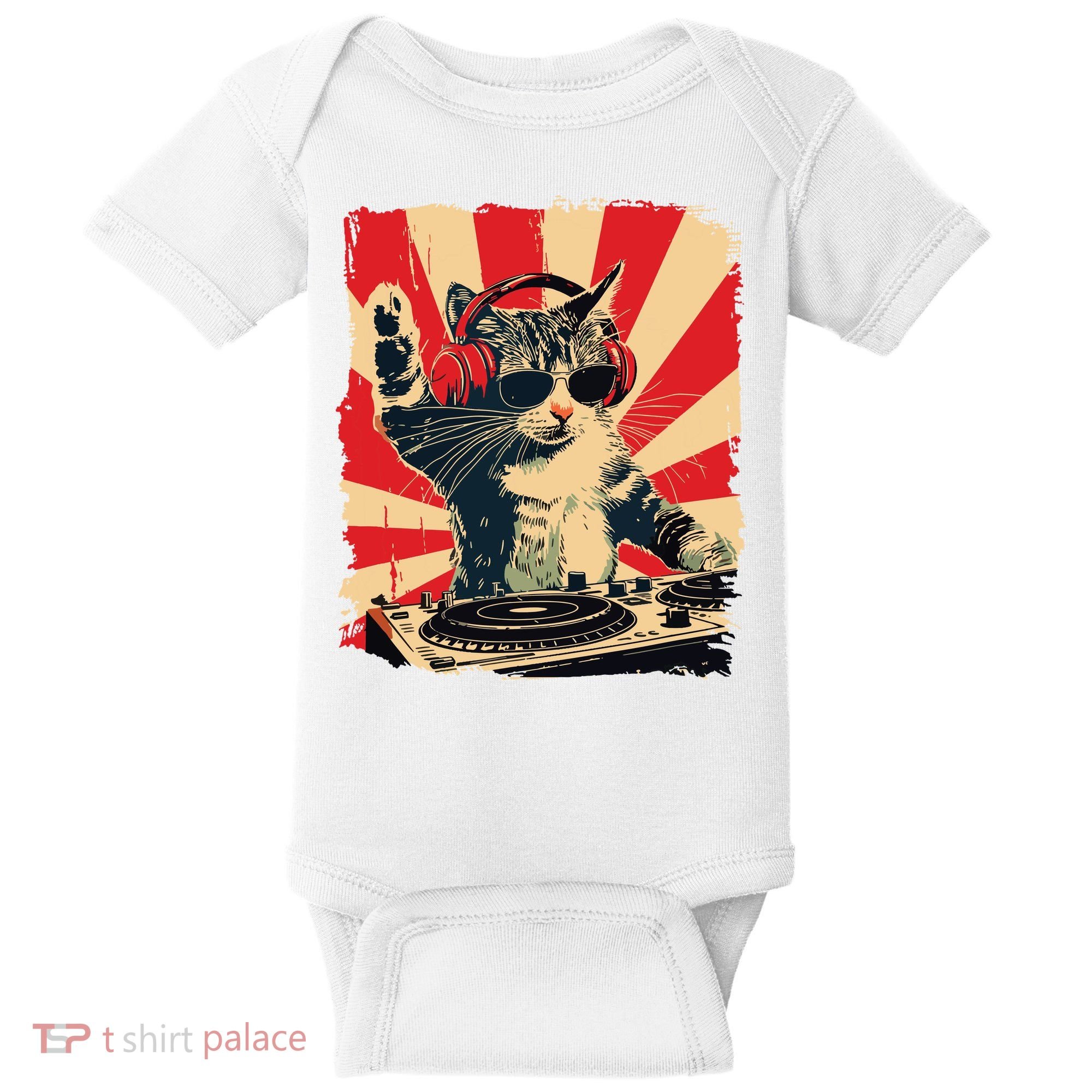 Funny Dj Cat Disco Sound Tech Headphone Music Baby Bodysuit