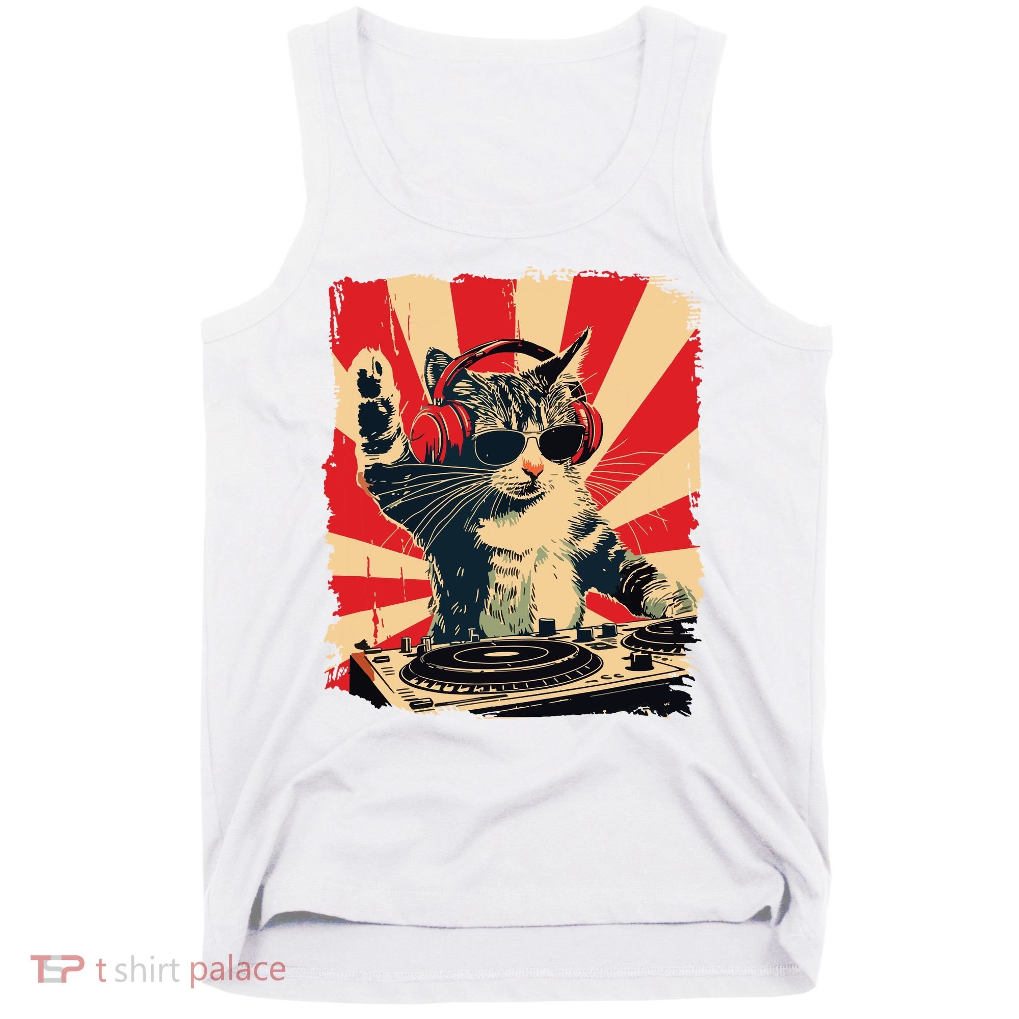 Funny Dj Cat Disco Sound Tech Headphone Music Tank Top