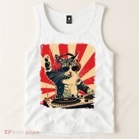 Funny Dj Cat Disco Sound Tech Headphone Music Tank Top thumb 2