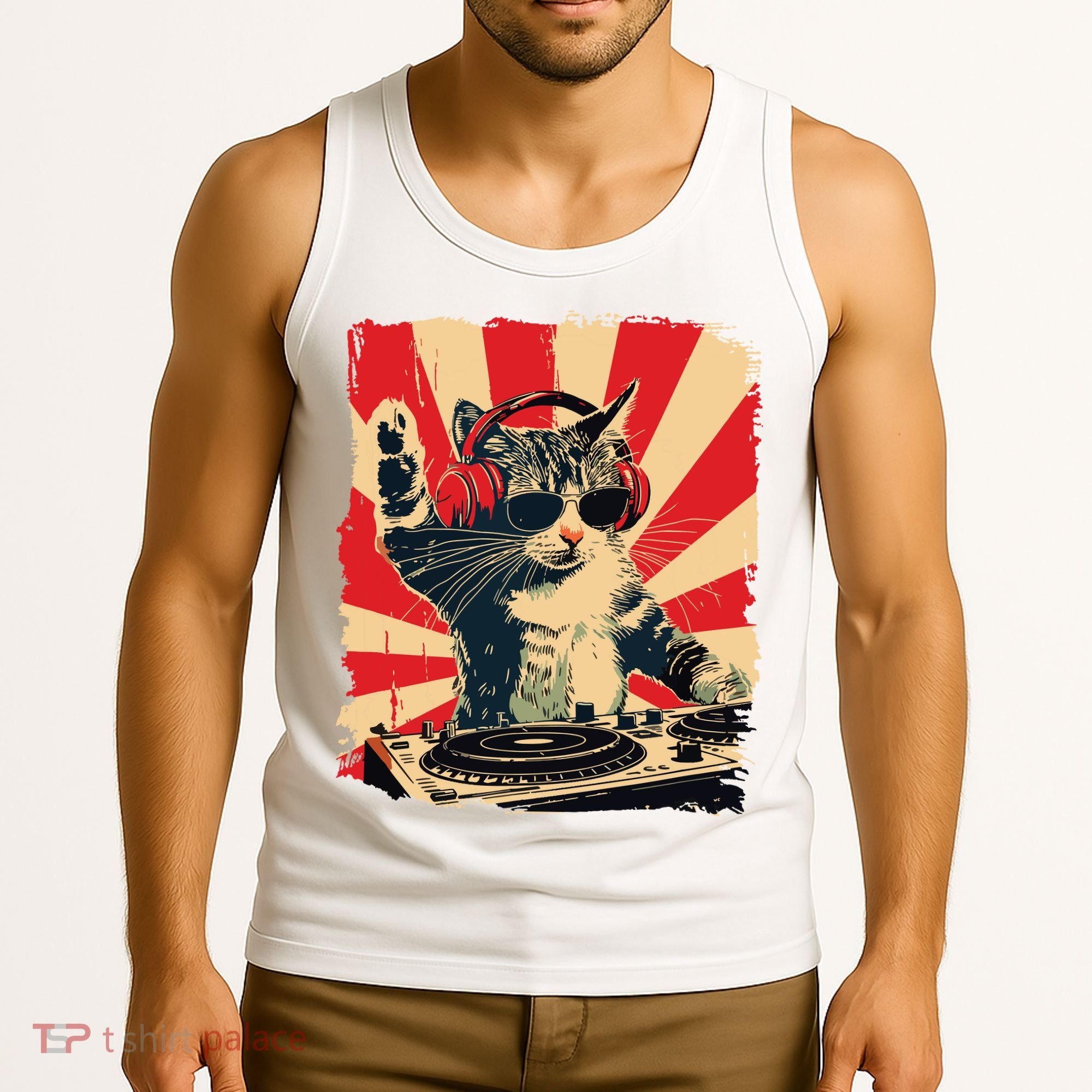 Funny Dj Cat Disco Sound Tech Headphone Music Tank Top
