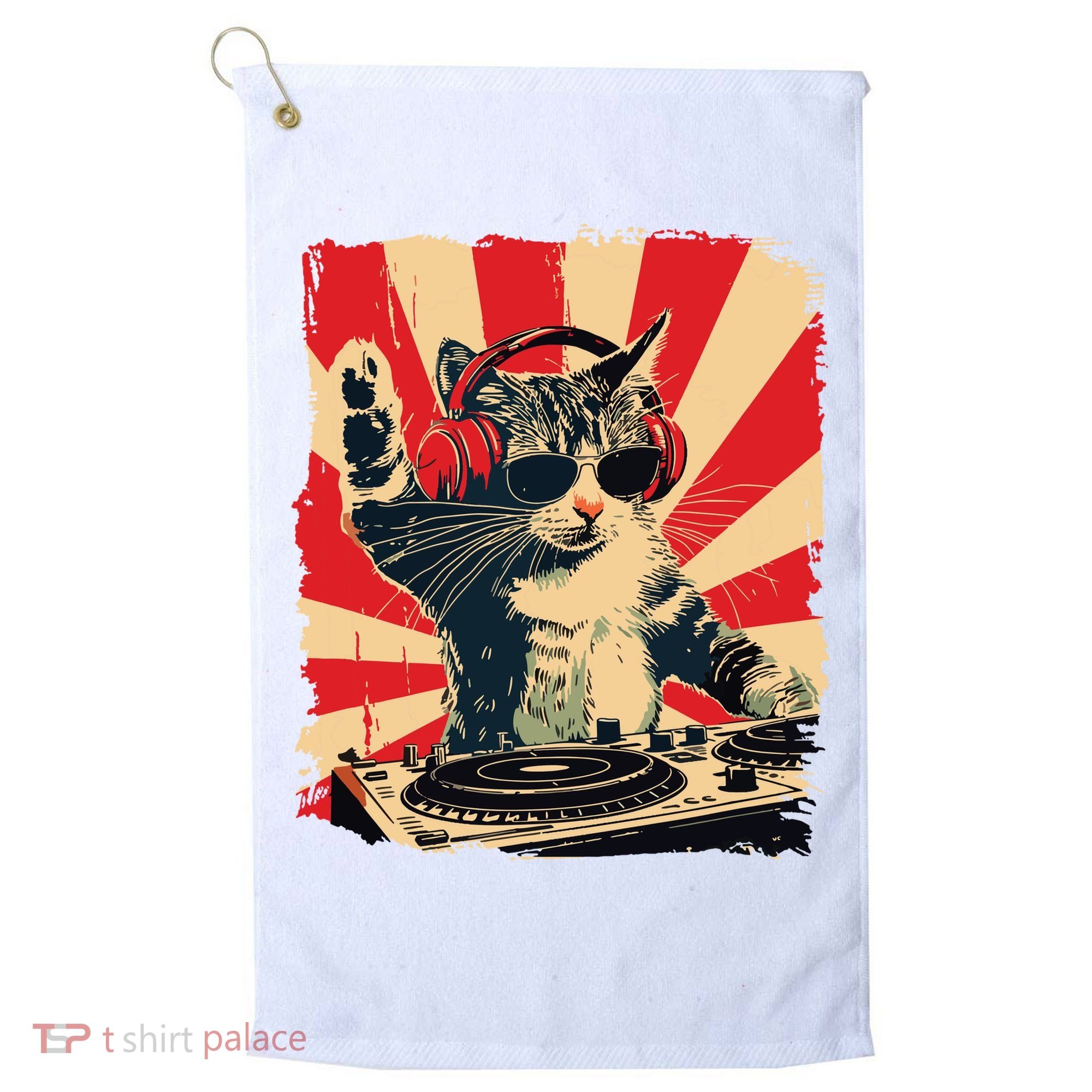 Funny Dj Cat Disco Sound Tech Headphone Music Golf Towel