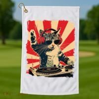 Funny Dj Cat Disco Sound Tech Headphone Music Golf Towel thumb 1