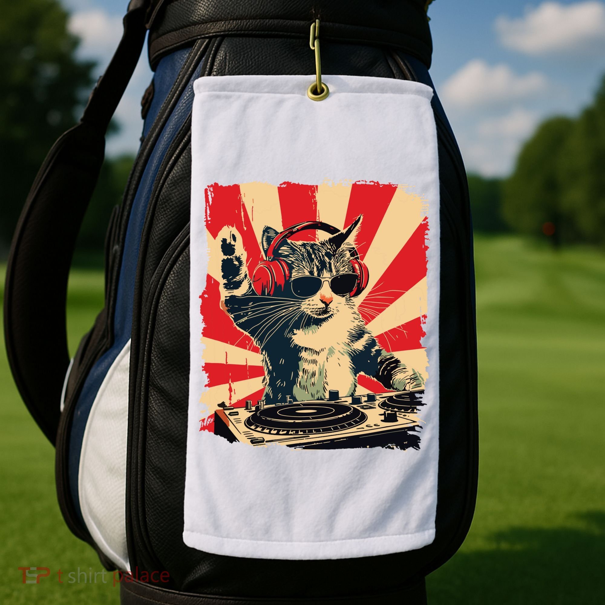 Funny Dj Cat Disco Sound Tech Headphone Music Golf Towel