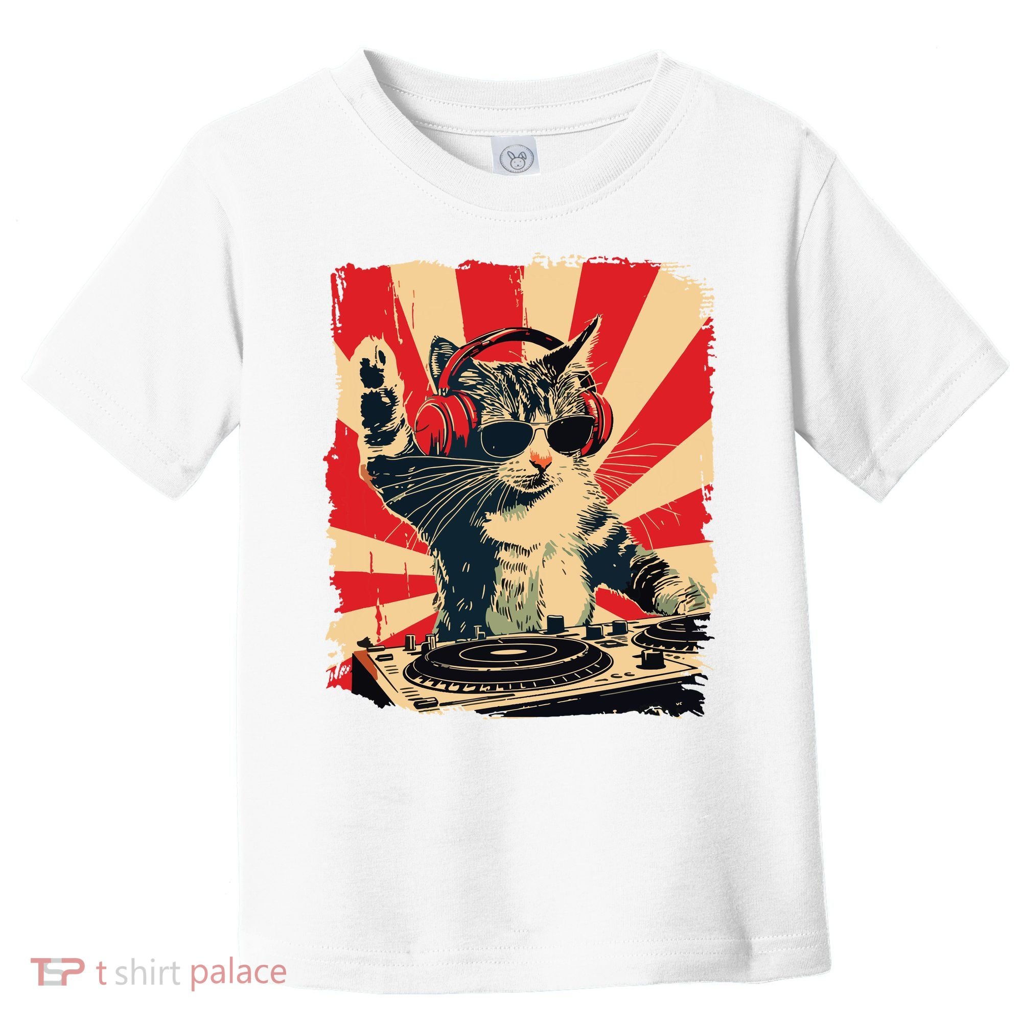Funny Dj Cat Disco Sound Tech Headphone Music Toddler T-Shirt