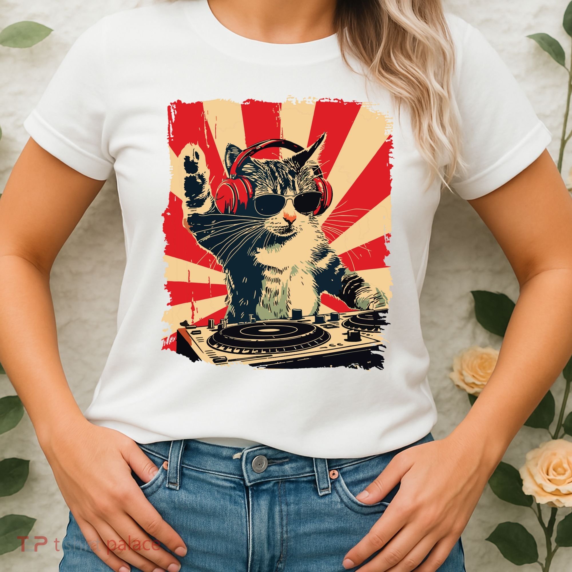 Funny Dj Cat Disco Sound Tech Headphone Music Women's T-Shirt