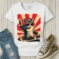 Funny Dj Cat Disco Sound Tech Headphone Music Women's T-Shirt thumb 3