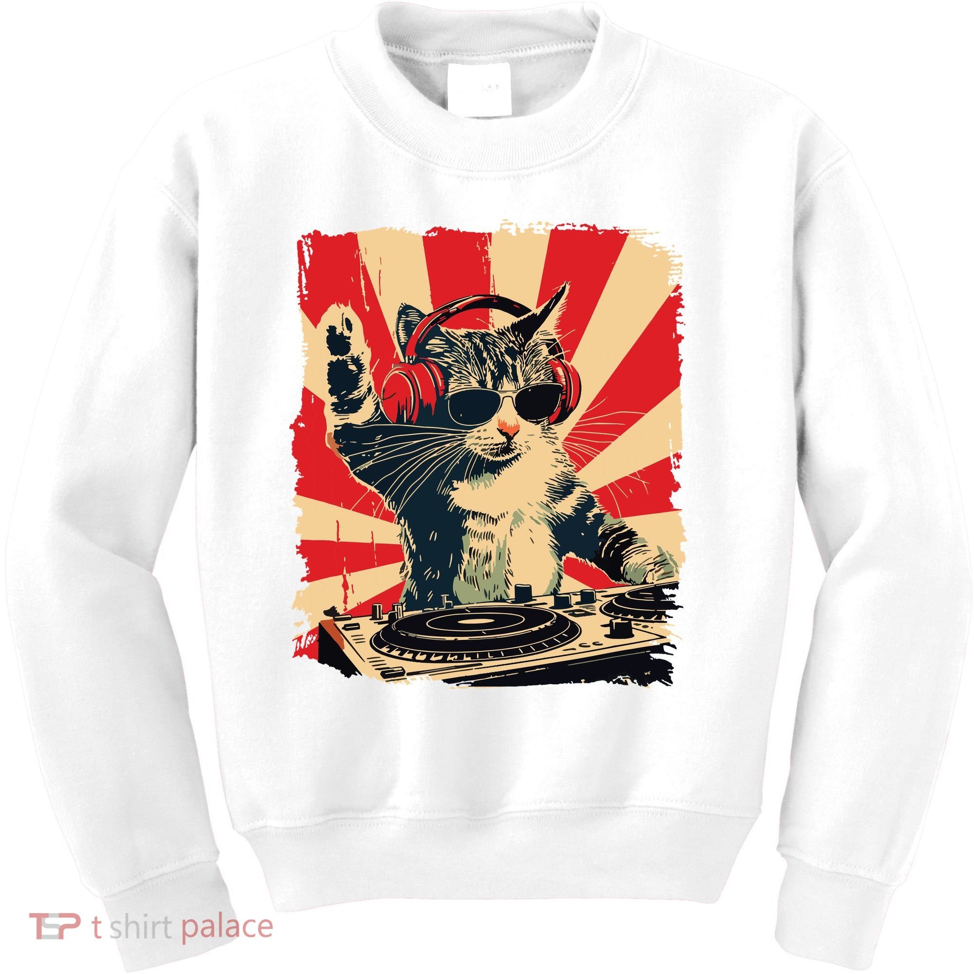 Funny Dj Cat Disco Sound Tech Headphone Music Kids Sweatshirt