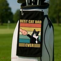 Fathers Day Cat Dad Funny Best Cat Dad Ever Gift Golf Towel thumb 2