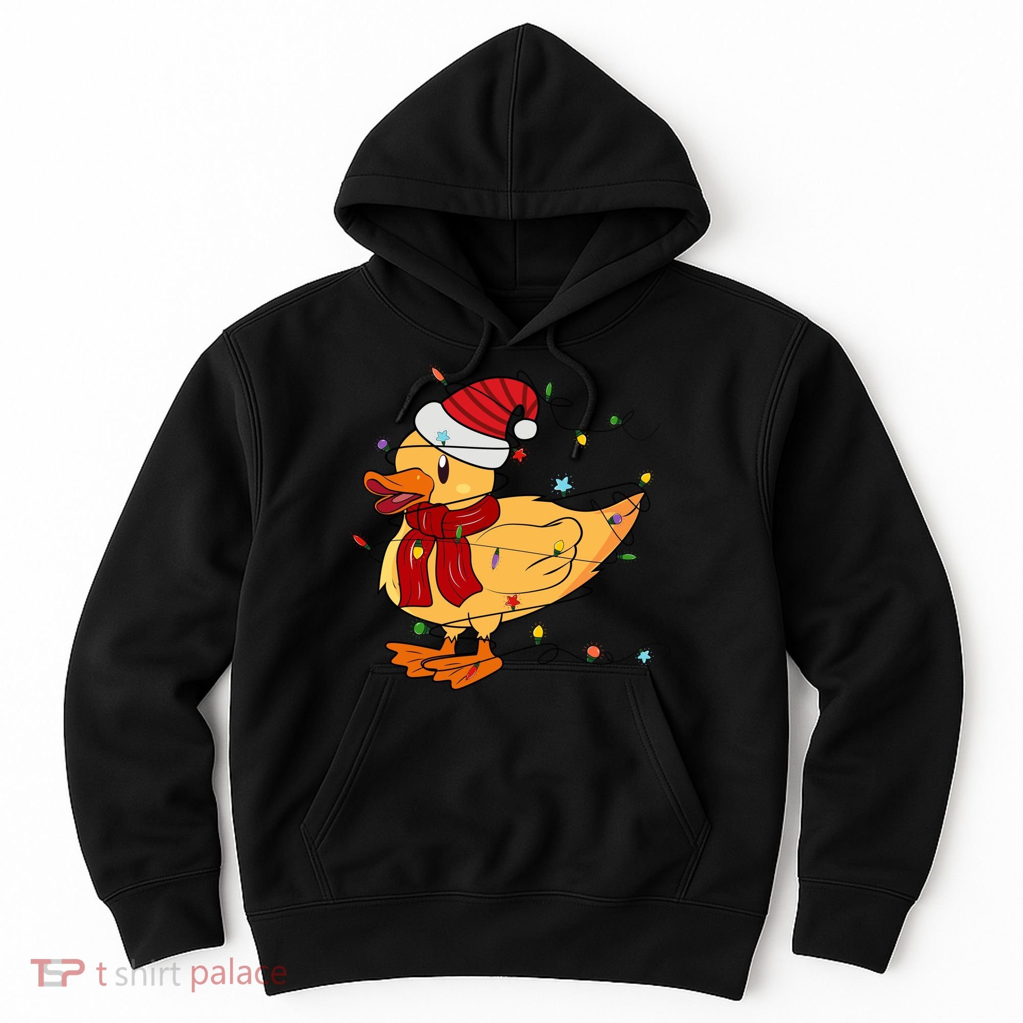 Funny Duck Christmas Lights Gift Santa Hat Xmas Holiday Gift Hoodie