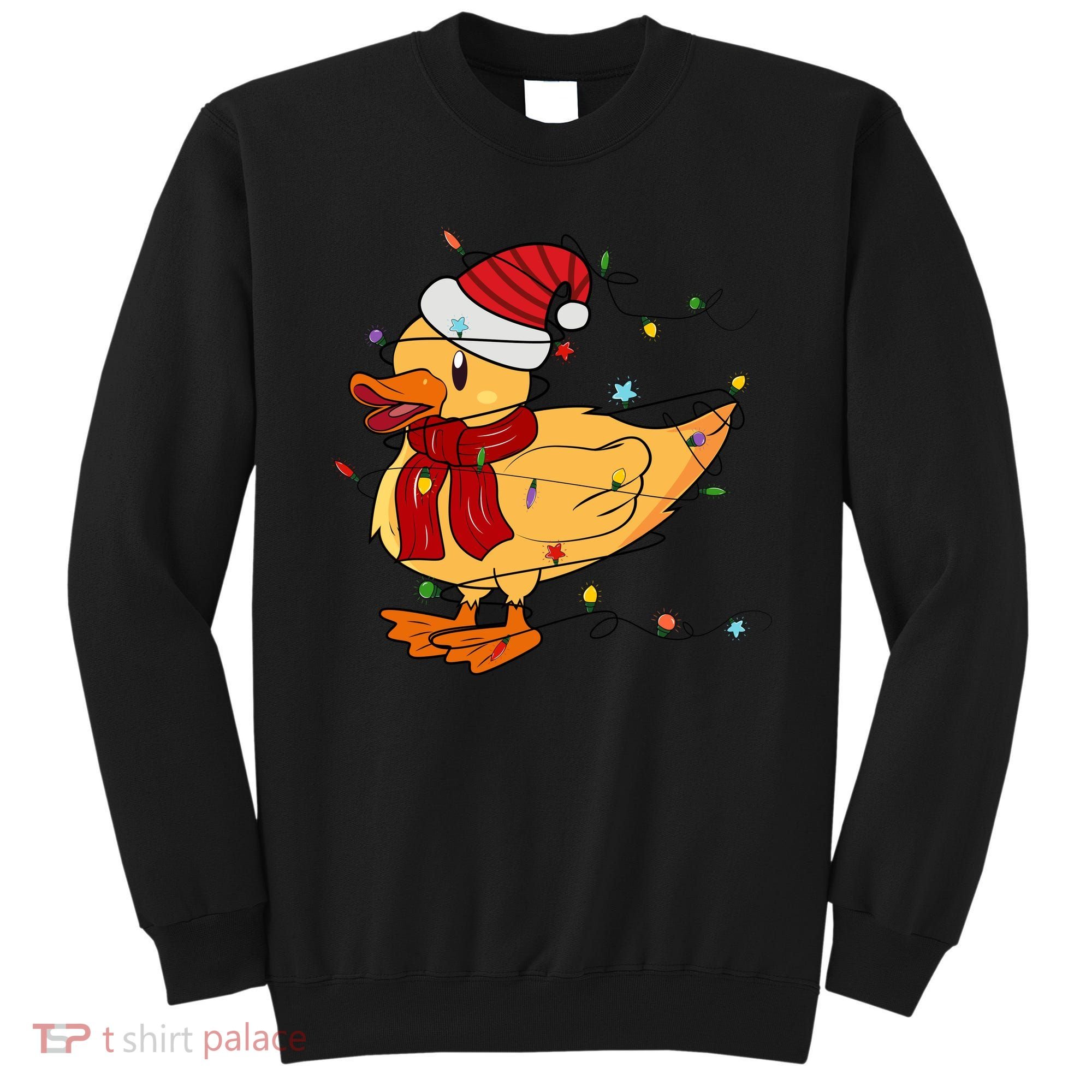 Funny Duck Christmas Lights Gift Santa Hat Xmas Holiday Gift Sweatshirt