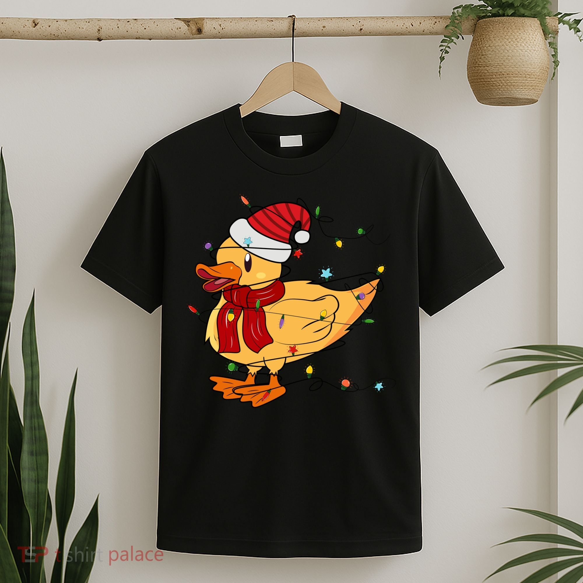 Funny Duck Christmas Lights Gift Santa Hat Xmas Holiday Gift T-Shirt