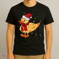Funny Duck Christmas Lights Gift Santa Hat Xmas Holiday Gift T-Shirt thumb 3