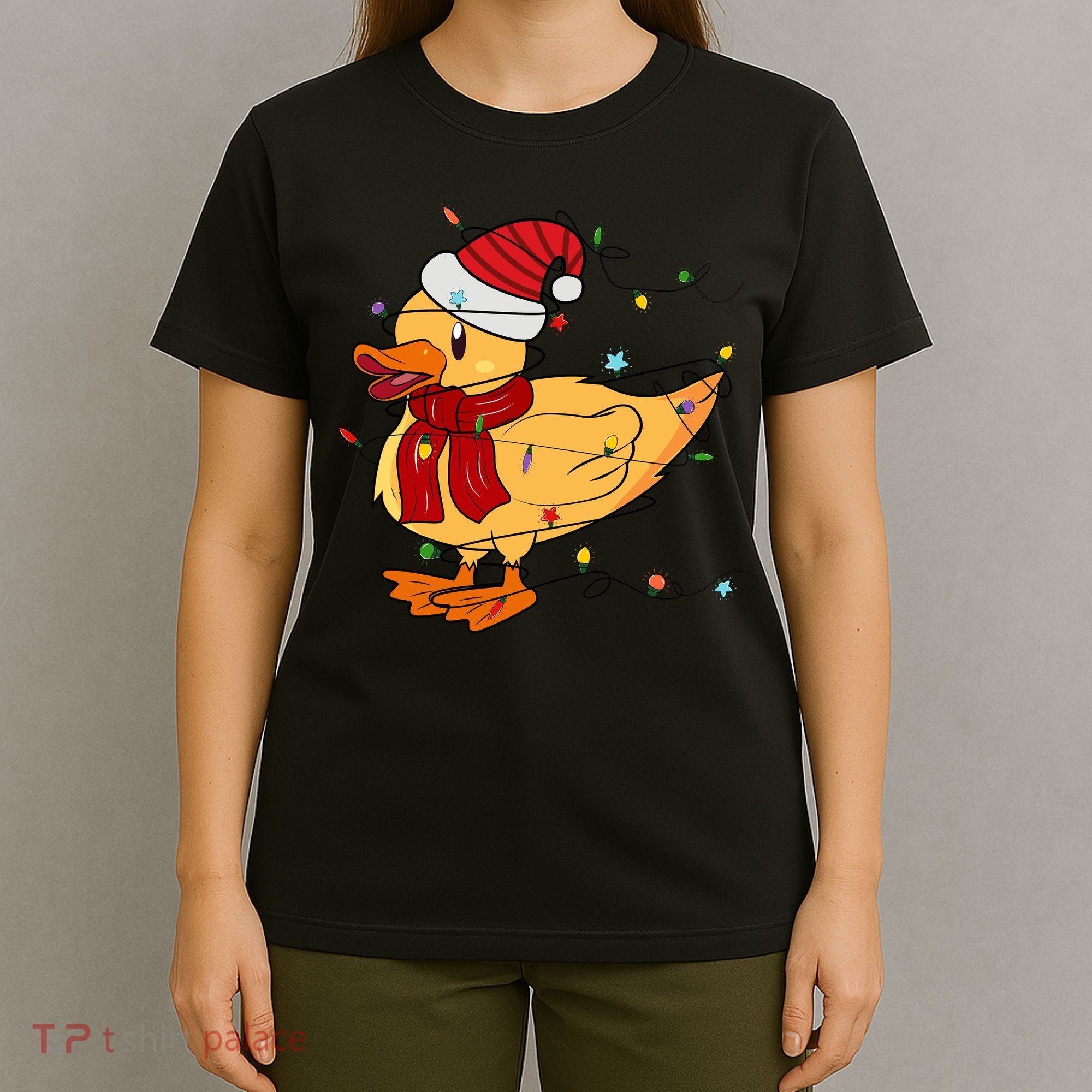Funny Duck Christmas Lights Gift Santa Hat Xmas Holiday Gift T-Shirt