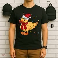 Funny Duck Christmas Lights Gift Santa Hat Xmas Holiday Gift T-Shirt thumb 6