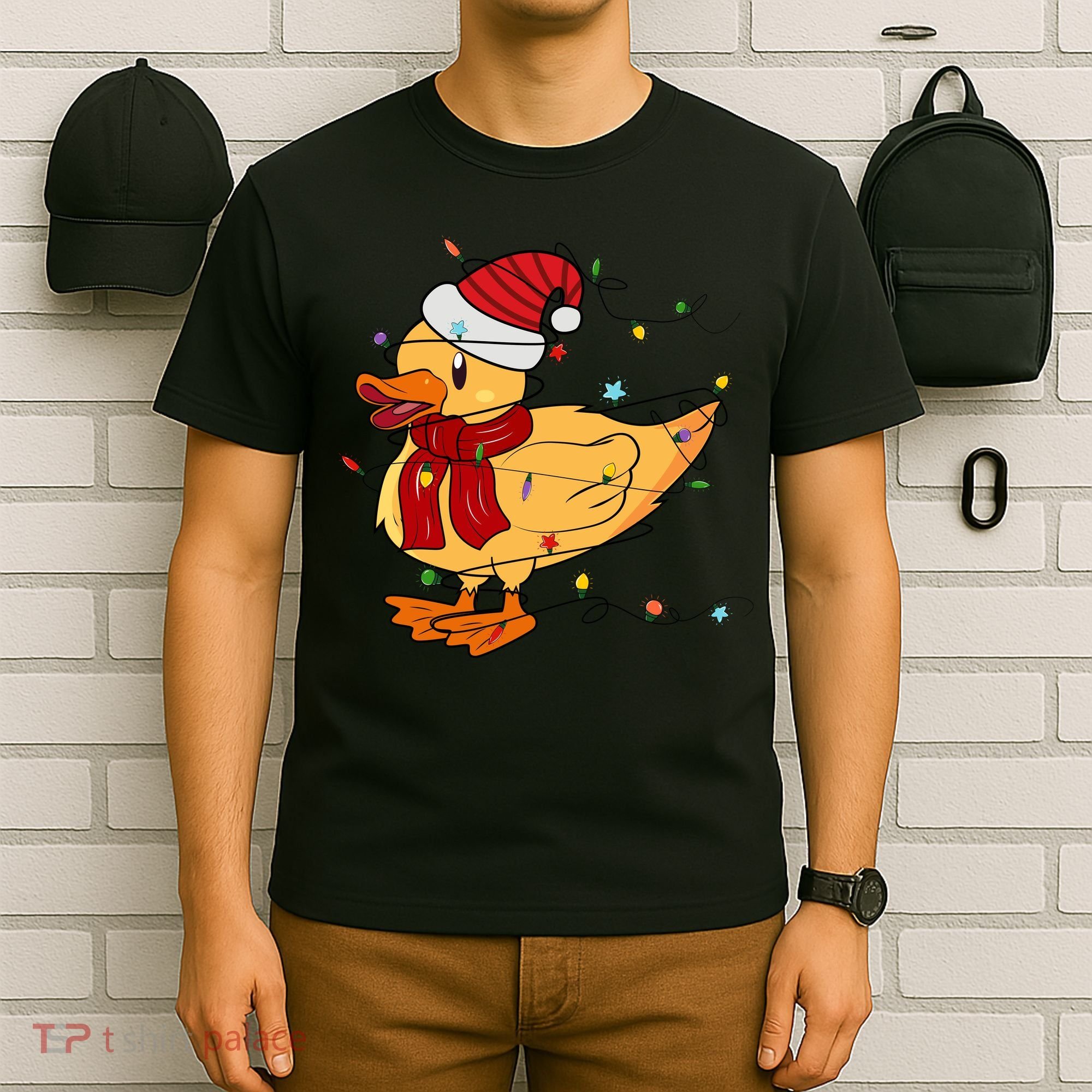 Funny Duck Christmas Lights Gift Santa Hat Xmas Holiday Gift T-Shirt
