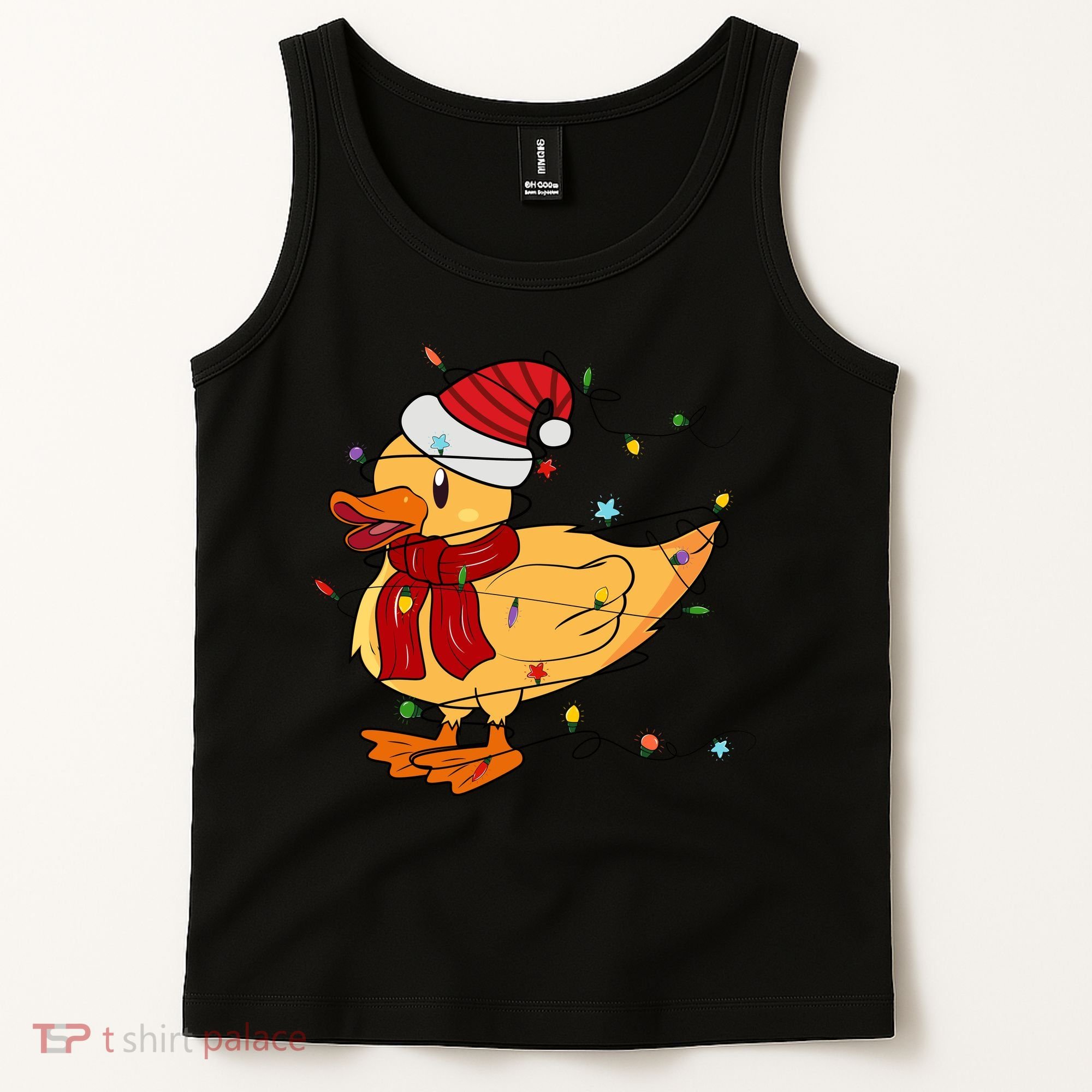 Funny Duck Christmas Lights Gift Santa Hat Xmas Holiday Gift Tank Top
