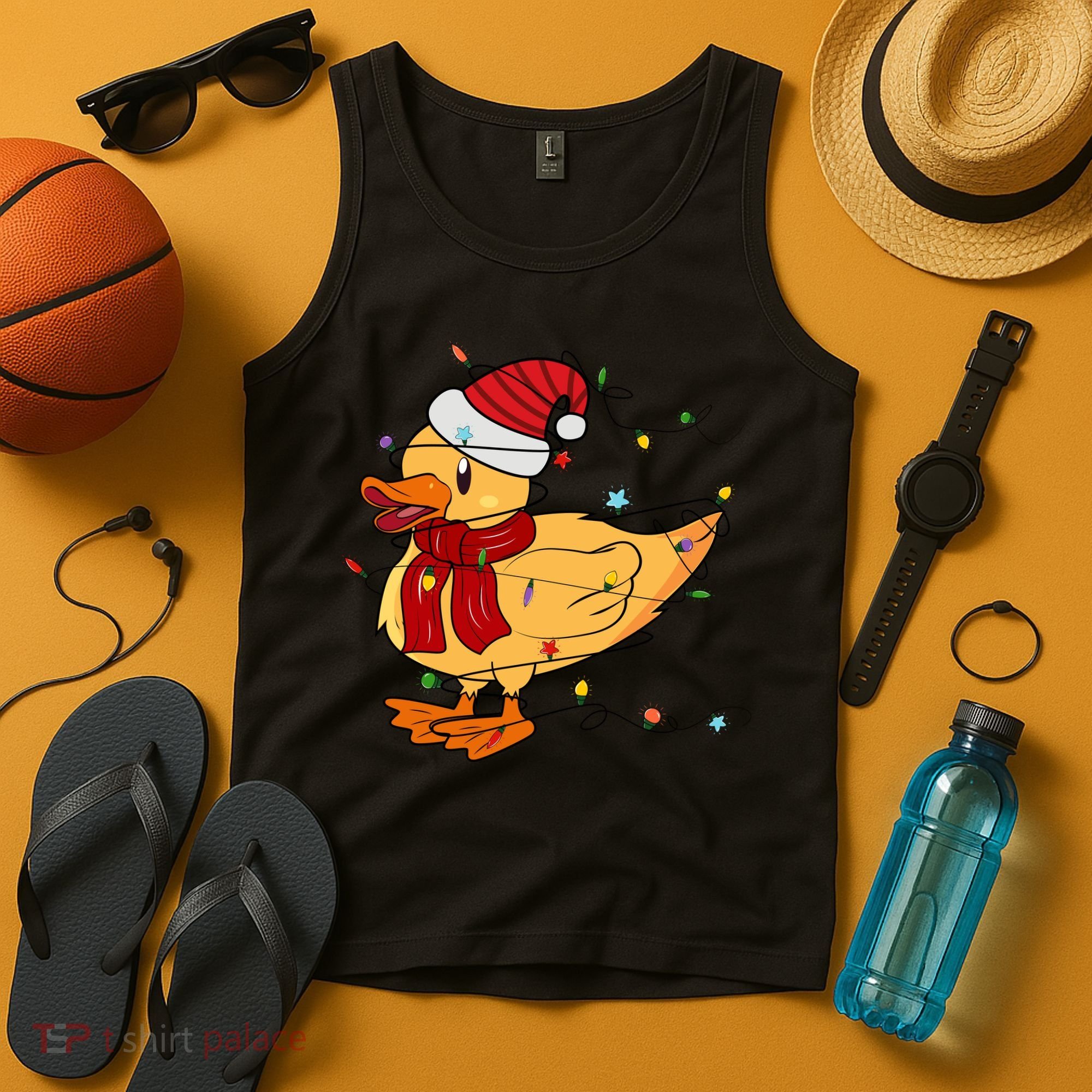 Funny Duck Christmas Lights Gift Santa Hat Xmas Holiday Gift Tank Top