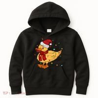 Funny Duck Christmas Lights Gift Santa Hat Xmas Holiday Gift Kids Hoodie thumb 0