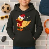 Funny Duck Christmas Lights Gift Santa Hat Xmas Holiday Gift Kids Hoodie thumb 2