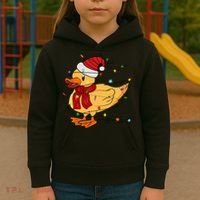Funny Duck Christmas Lights Gift Santa Hat Xmas Holiday Gift Kids Hoodie thumb 3