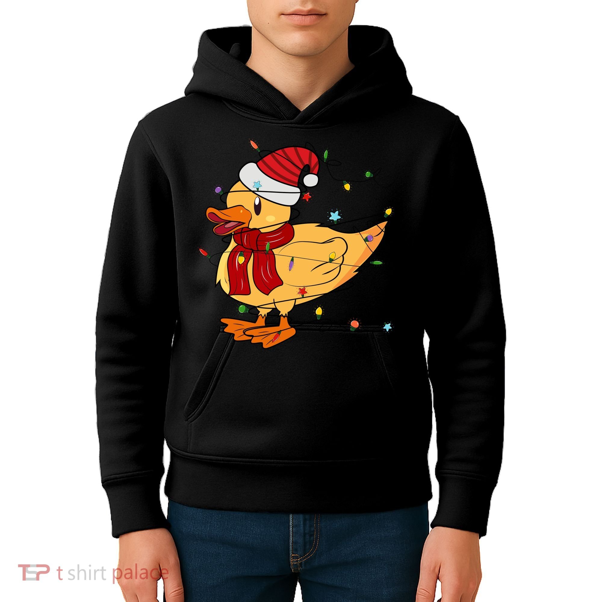 Funny Duck Christmas Lights Gift Santa Hat Xmas Holiday Gift Kids Hoodie