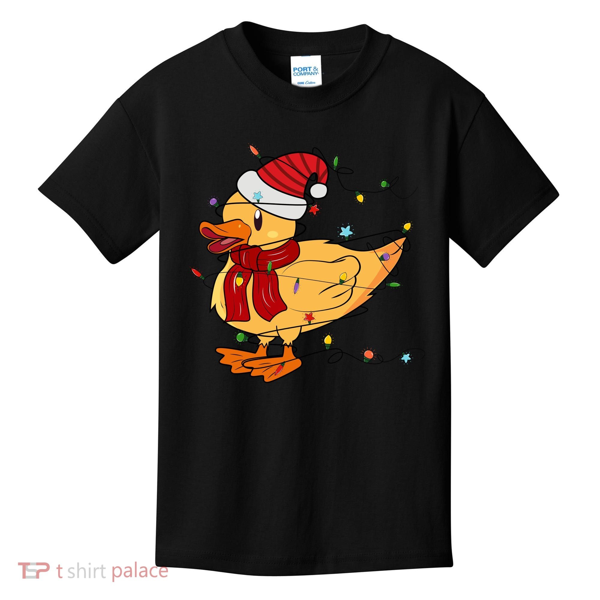 Funny Duck Christmas Lights Gift Santa Hat Xmas Holiday Gift Kids T-Shirt
