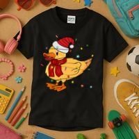 Funny Duck Christmas Lights Gift Santa Hat Xmas Holiday Gift Kids T-Shirt thumb 3