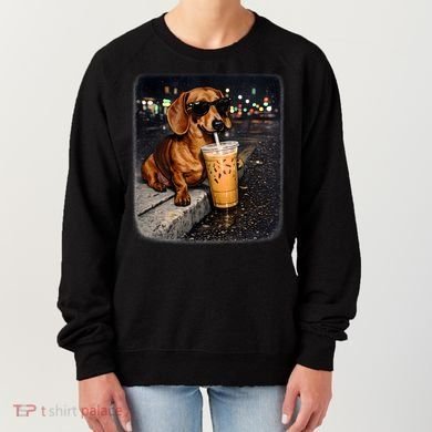 Funny Dachshund Drinking Iced Coffee Women's Sweatshirt