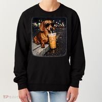 Funny Dachshund Drinking Iced Coffee Women's Sweatshirt thumb 0