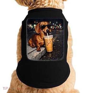 Funny Dachshund Drinking Iced Coffee Doggie Tank
