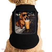 Funny Dachshund Drinking Iced Coffee Doggie Tank thumb 0