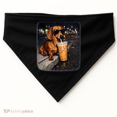 Funny Dachshund Drinking Iced Coffee USA-Made Doggie Bandana