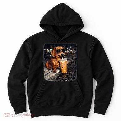 Funny Dachshund Drinking Iced Coffee Hoodie