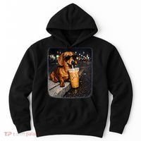 Funny Dachshund Drinking Iced Coffee Hoodie thumb 0